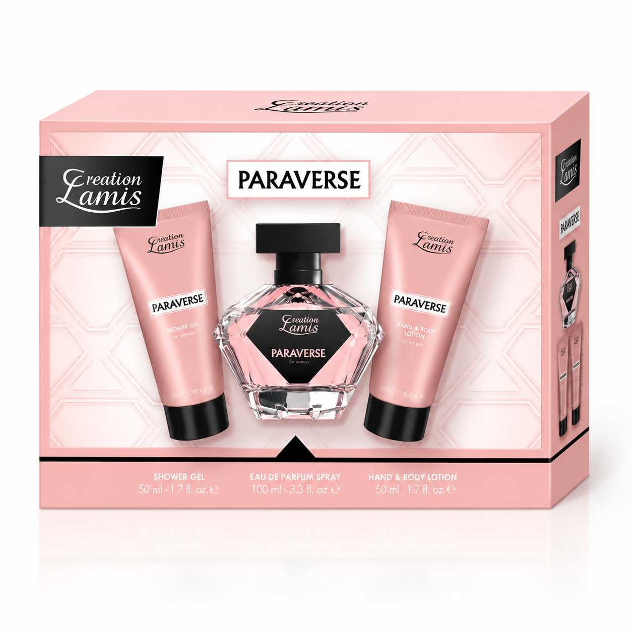 Set cadou pentru femei Creation Lamis Paraverse, Apă de parfum 100 ml + Gel de duș 50 ml + Loțiune pentru mâini și corp 50 ml - imagine 2