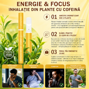 Alternative view of Inhalator de arome 100% naturale ENERGY, Difuzor aromaterapie fără fum, fără nicotină, fără tutun, Mentă, Green Tea și Cofeină, 600 de utilizări, SEFUDUN®