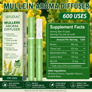 Alternative view of Inhalator de arome 100% naturale, Difuzor aromaterapie MULLEIN fără fum, fără nicotină, fără tutun, conține Mentă, Nalbă, Cimbru, Coada Lupului și Lemn Dulce, 600 de utilizări, SEFUDUN®