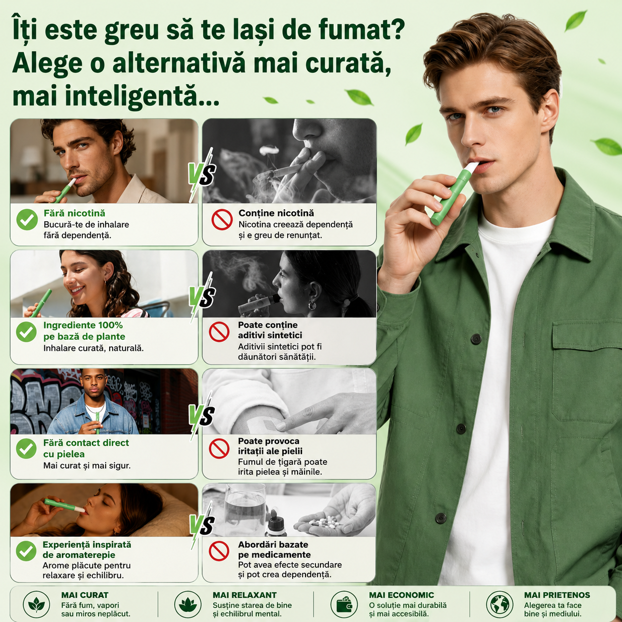 Inhalator de arome 100% naturale, Difuzor aromaterapie MULLEIN fără fum, fără nicotină, fără tutun, conține Mentă, Nalbă, Cimbru, Coada Lupului și Lemn Dulce, 600 de utilizări, SEFUDUN® - imagine 7