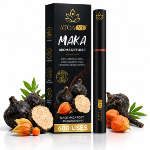 Inhalator de arome 100% naturale, Difuzor aromaterapie MAKA, fără fum, fără nicotină, fără tutun, cu rădăcina de maca neagră, ashwagandha, vitamina B12 și vitamina C, 600 utilizări, ATOANY®