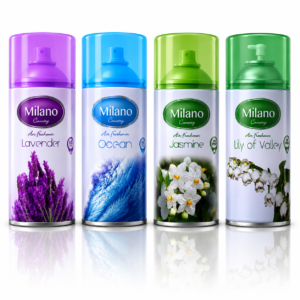 Set 4 sprayuri odorizante de cameră Milano Country®, Lavender, Ocean, Jasmine & Lily of Valley, 4 x 205 ml