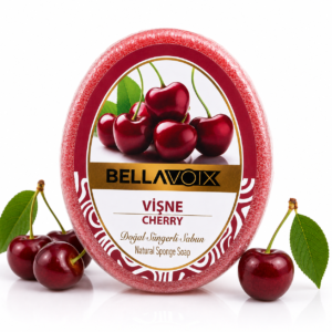 Săpun natural exfoliant cu burete încorporat Bellavoix Vișine, 135 gr