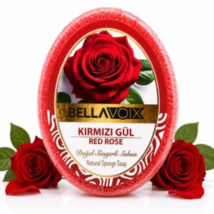 Săpun natural exfoliant cu burete încorporat Bellavoix Trandafir Roșu, 135 gr
