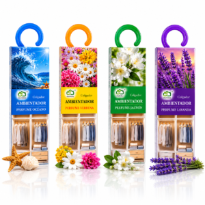 Set 4 odorizante de dulap OUKOU®, arome asortate Ocean, Lavandă, Verbenă și Iasomie, cu agățătoare