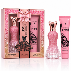 Set cadou pentru femei V.V.LOVE® La Robe Fatale Rosé, apă de parfum 30 ml și loțiune de corp 50 ml