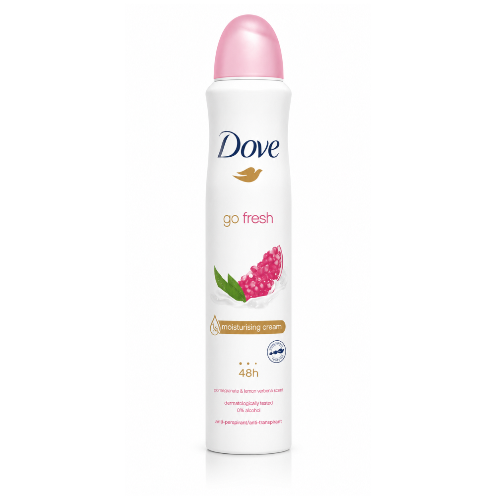 Deodorant antiperspirant spray pentru femei Dove® Go Fresh Pomegranate & Lemon Verbena, protecție 48h, 200 ml
