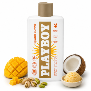 Gel de duș parfumat Playboy® Beach Bunny, Mango Gelato, Pistachio Cream & Coconut Milk, vegan, 250 ml