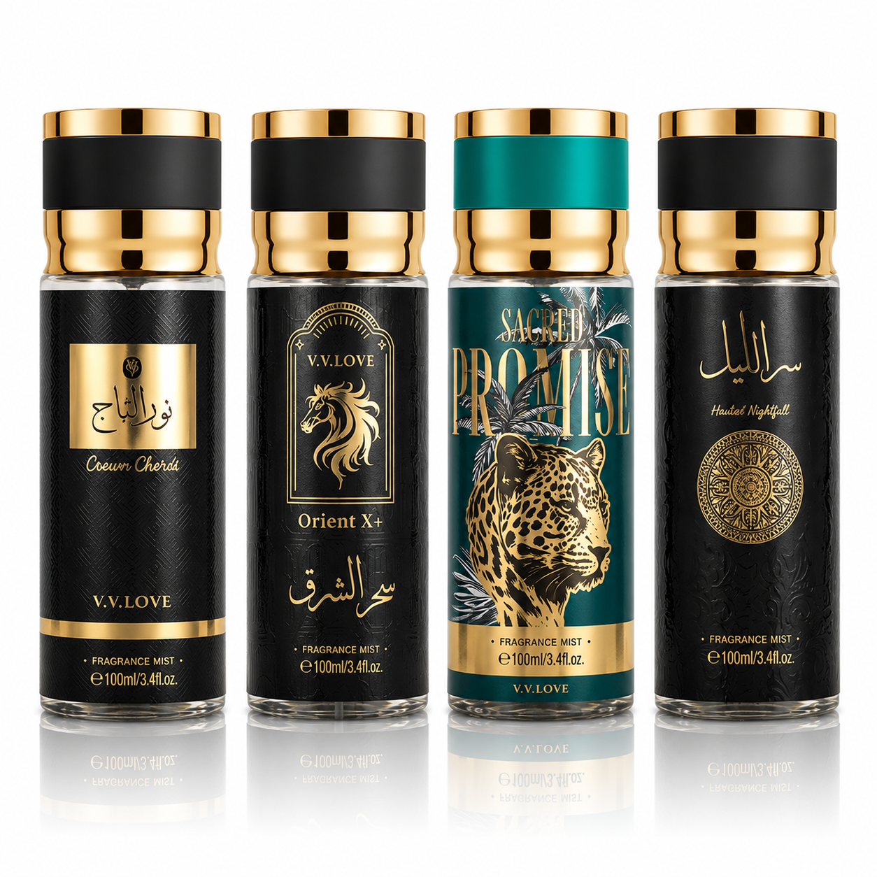 Set 4 sprayuri parfumate Unisex, Fragrance Mist, 4×100 ml, V.V.LOVE®