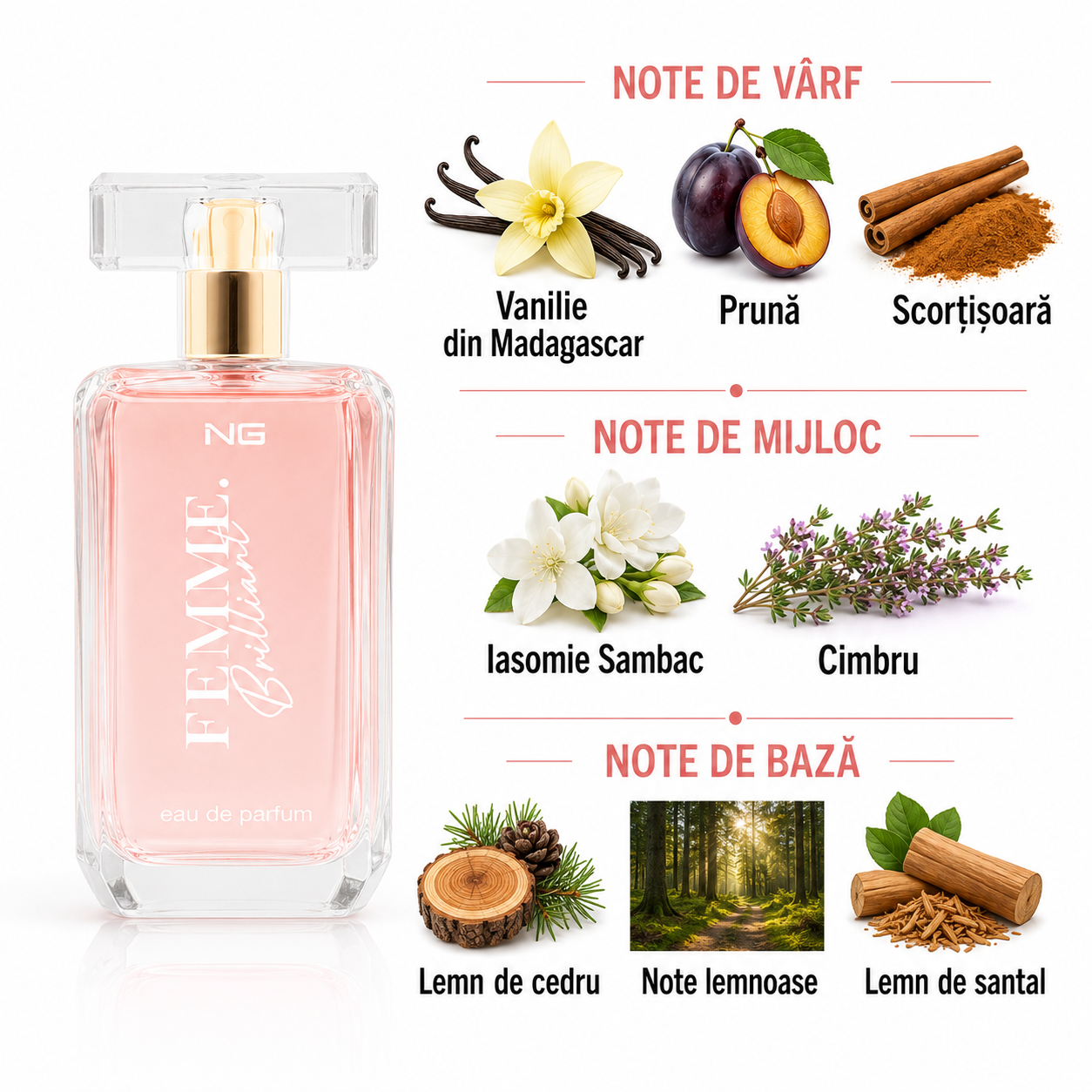 Apă de parfum pentru femei, Parfum damă Femme Brilliant, EDP, 100 ml, NG® - imagine 2