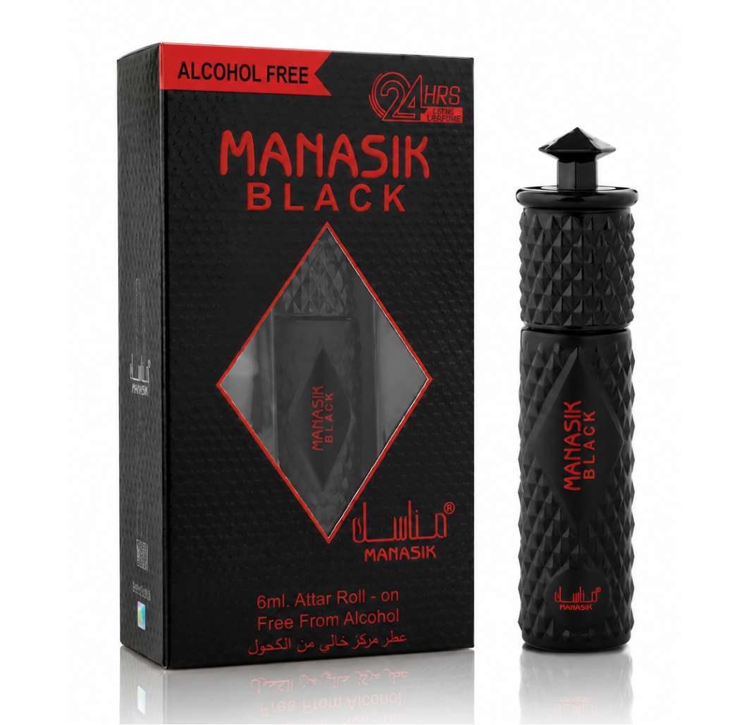 Parfum concentrat pentru bărbați, Black Attar Roll-On fără alcool, 6 ml, MANASIK®