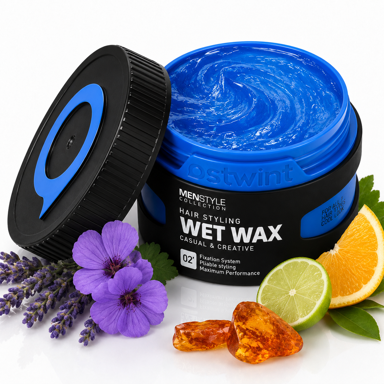 Ceară de păr lucioasă Ostwint Wet Wax No. 02, Casual & Creative, fixare puternică, efect wet-look, 150 ml