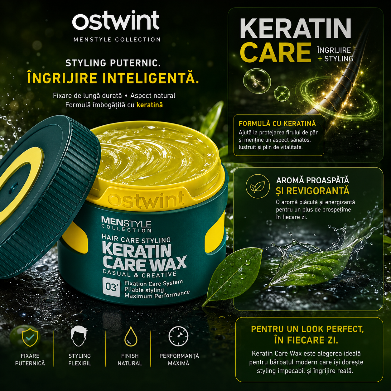 Ceară de păr lucioasă Ostwint Wet Wax 02 Casual & Creative, fixare puternică, efect wet-look, 150 ml - imagine 3