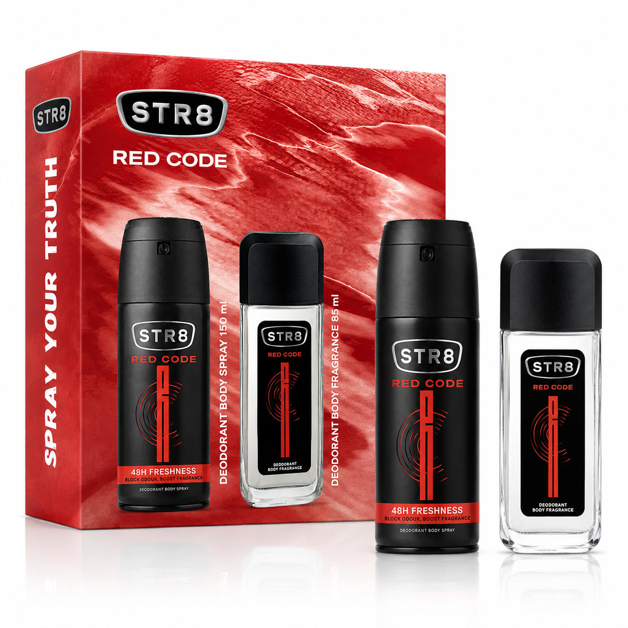 Set cadou pentru bărbați STR8 Red Code, Deodorant Body Spray 150 ml + Body Fragrance 85 ml