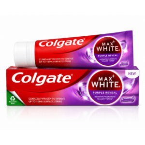 Pastă de dinți pentru albire Colgate Max White Purple Reveal, corectare optică a tonurilor galbene, 75 ml