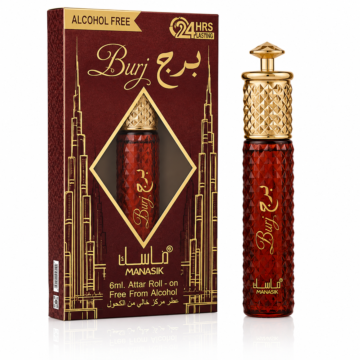 Parfum concentrat unisex, Burj Attar Roll-On fără alcool, 6 ml, MANASIK®