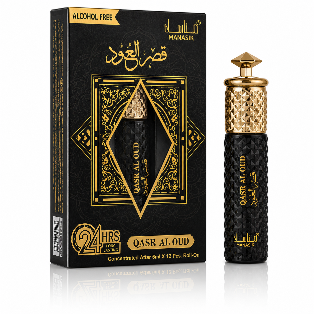 Parfum concentrat unisex, Qasr Al Oud Attar Roll-On fără alcool, 6 ml, MANASIK®