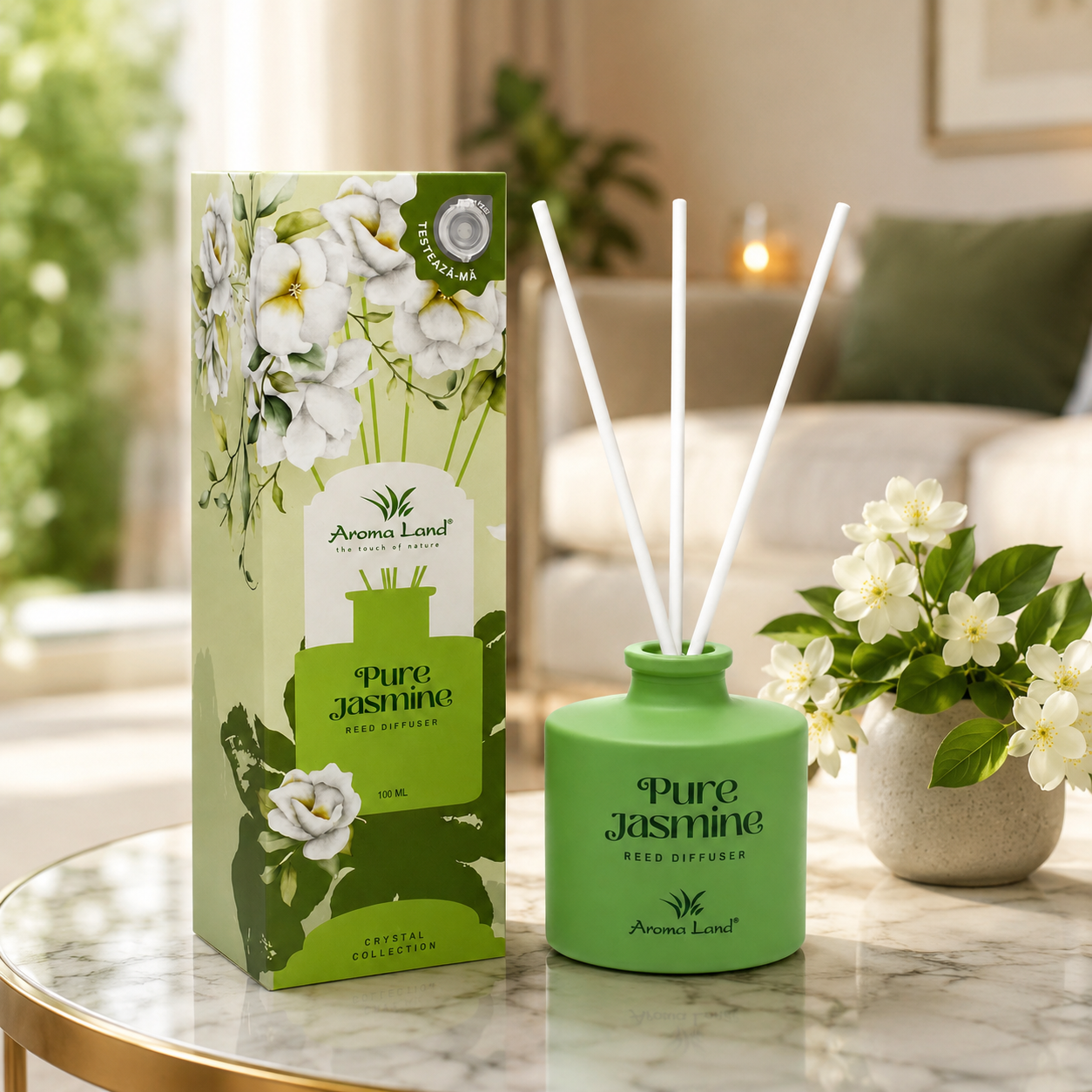 Odorizant de cameră, Difuzor de parfum cu bețișoare Pure Jasmine, Reed Diffuser, 100 ml, Aroma Land® - imagine 3