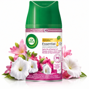 Rezervă odorizant automat Air Wick Essential Oils Satin Fin și Floarea Lunii, 250 ml