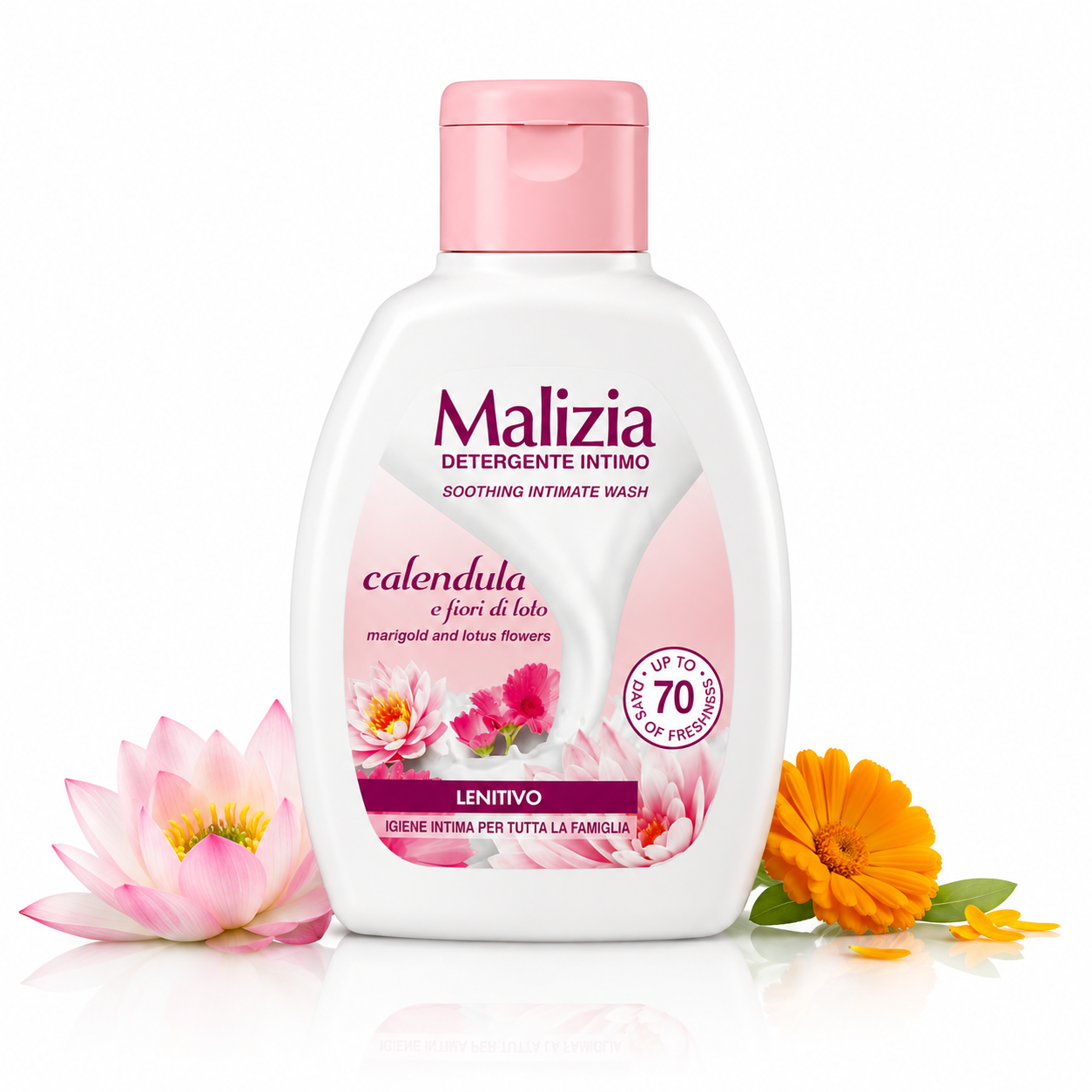 Gel pentru igienă intimă Malizia Lenitivo cu Gălbenele și Flori de Lotus, 200 ml - imagine 2