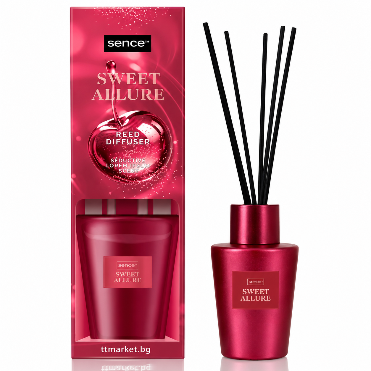 Odorizant de cameră, Difuzor de parfum cu bețișoare Sweet Allure, Reed Diffuser, 100 ml, Sence®