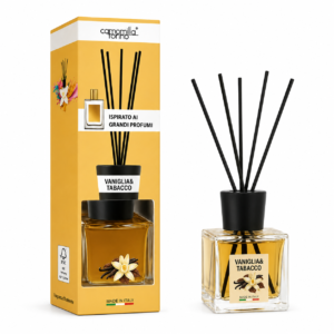 Odorizant de cameră , Difuzor de parfum cu bețișoare, Vaniglia & Tabacco, 200 ml, Camomilla Torino®