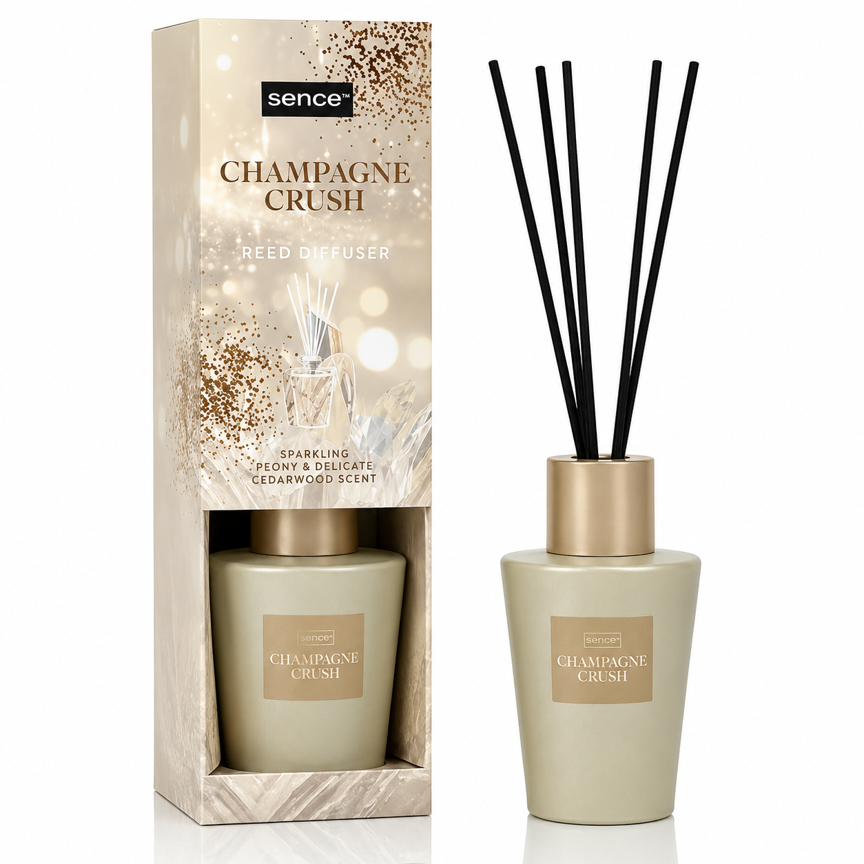 Odorizant de cameră, Difuzor de parfum cu bețișoare Champagne Crush, Reed Diffuser, 100 ml, Sence®