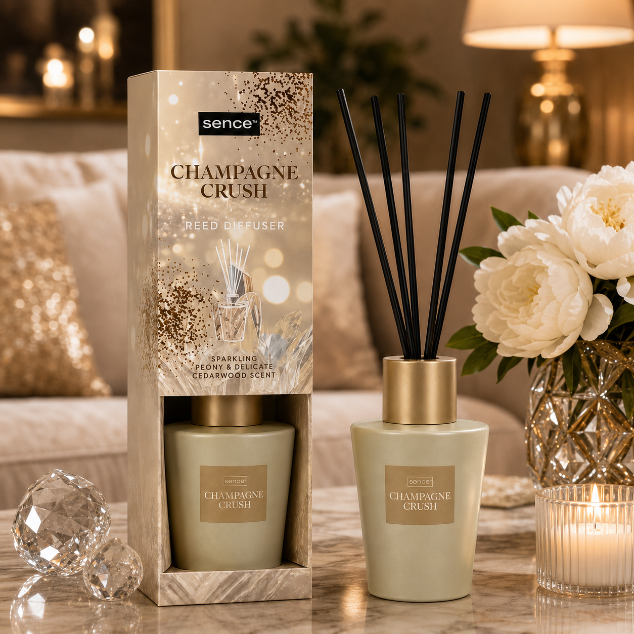 Odorizant de cameră, Difuzor de parfum cu bețișoare Champagne Crush, Reed Diffuser, 100 ml, Sence® - imagine 3