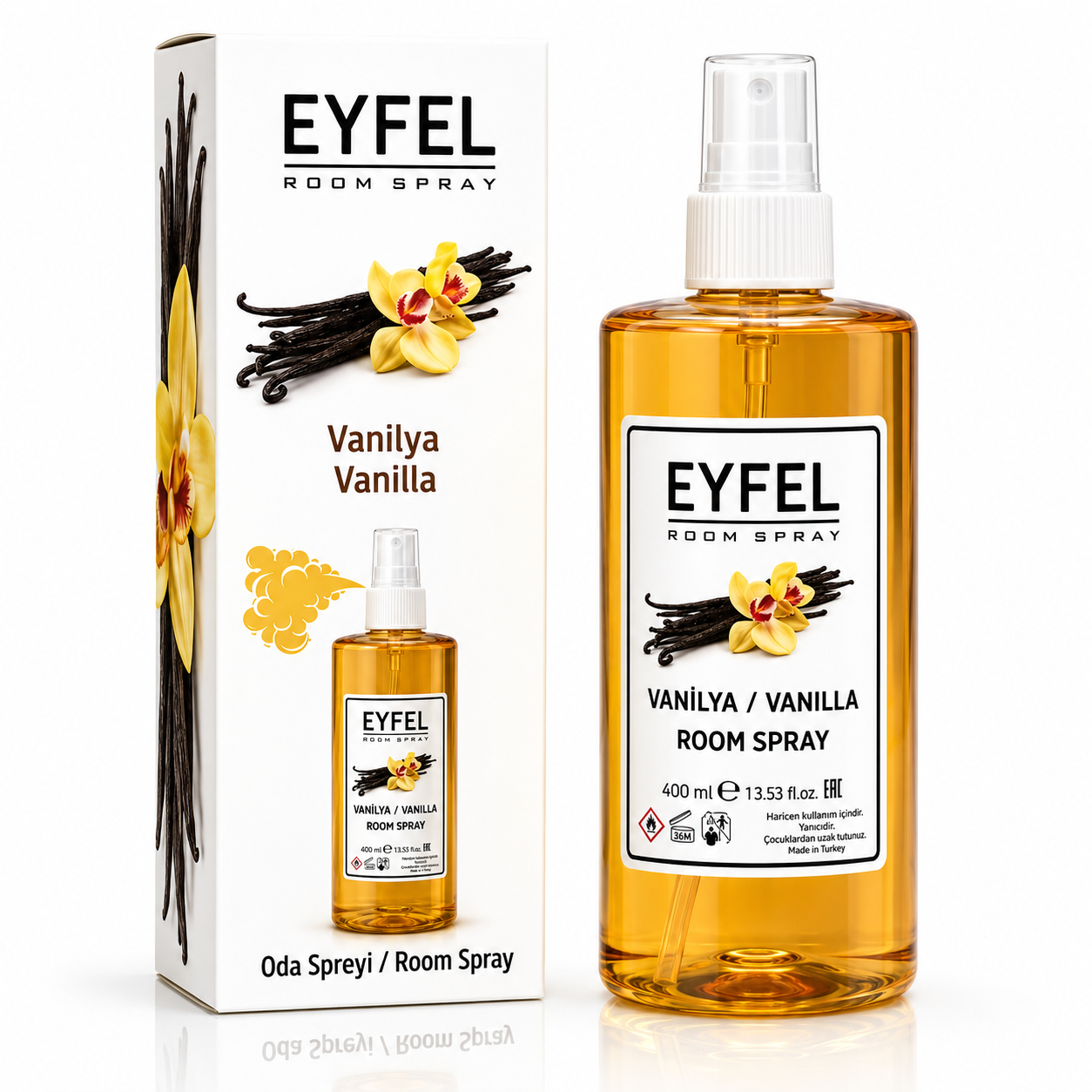 Odorizant auto și de cameră, Parfum ambiental spray Vanilla – Vanilie, 150 ml, Eyfel®