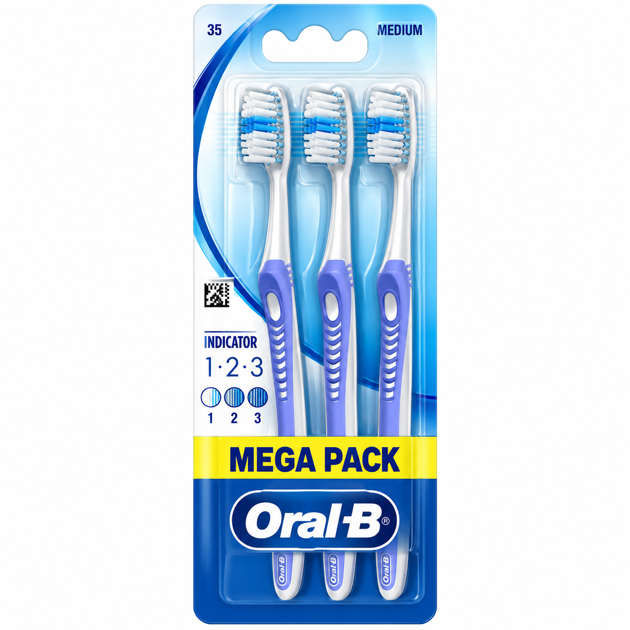 Periuță de dinți manuală, duritate medie, Indicator 1·2·3 Medium, Mega Pack, set 3 bucăți, ORAL-B®