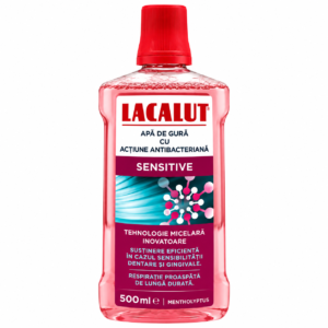 Apă de gură antibacteriană, Sensitive cu tehnologie micelară, pentru dinți și gingii sensibile, 500 ml, LACALUT®
