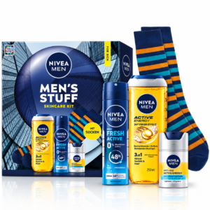 Set cadou pentru bărbați NIVEA MEN Men's Stuff Skincare Kit, 3 produse de îngrijire + șosete, NIVEA®