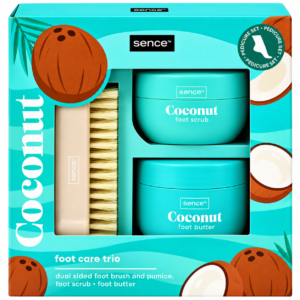 Set pentru îngrijirea picioarelor, Coconut Foot Care Trio, scrub 100 g + unt 100 ml + perie cu piatră ponce, Sence®