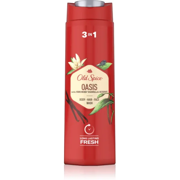 Gel de duș și șampon pentru bărbați 3 în 1, Oasis Smoked Vanilla, corp, păr și față, 400 ml, Old Spice® - imagine 2