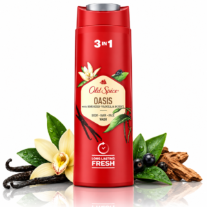 Gel de duș și șampon pentru bărbați 3 în 1, Oasis Smoked Vanilla, corp, păr și față, 400 ml, Old Spice®
