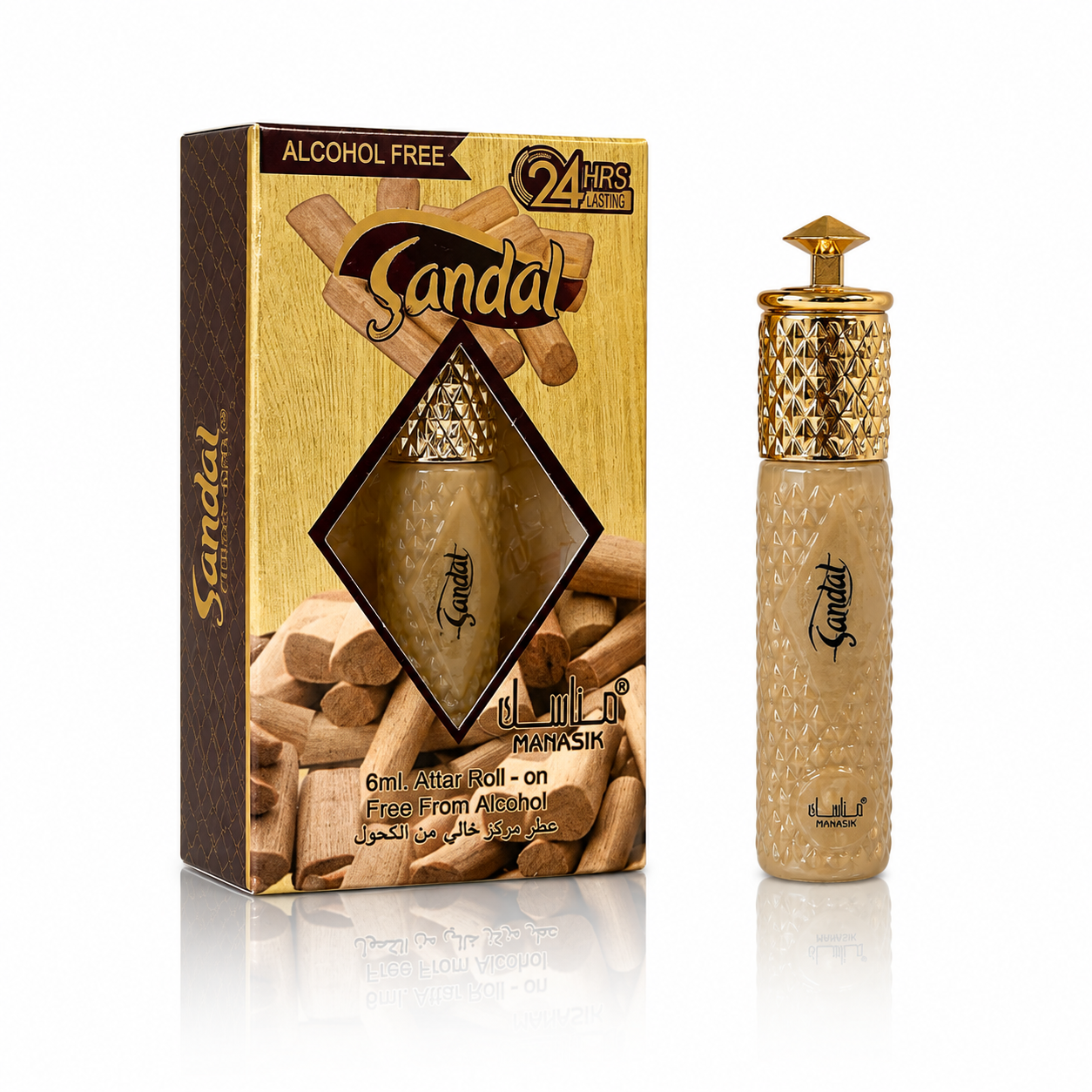 Parfum concentrat unisex, Sandal Attar Roll-On fără alcool, 6 ml, MANASIK®