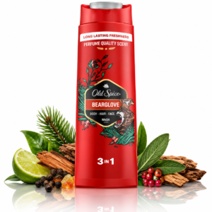 Gel de duș și șampon pentru bărbați 3 în 1, Bearglove Juicy Berries, corp, păr și față, 400 ml, Old Spice®