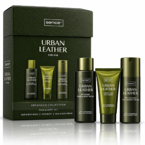 Set cadou pentru bărbați, Urban Leather Advanced Collection, 3 produse pentru față, corp și păr, Sence®