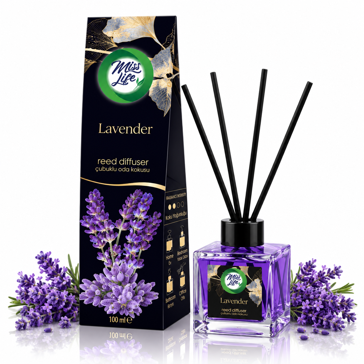 Odorizant de cameră, Difuzor de parfum cu bețișoare, cu aromă de Lavandă, 100 ml, Miss Life®