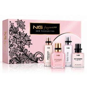Set cadou apă de parfum pentru femei, Her Favourites – Phenom, Femme, Bella Vida și Next Fragrance, EDP, 4 x 15 ml, NG Perfumes®