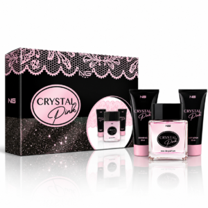 Set cadou pentru femei, Crystal Pink Gift Set, Apă de parfum 100 ml + Gel de duș 50 ml + Loțiune de corp 50 ml, NG Perfumes®