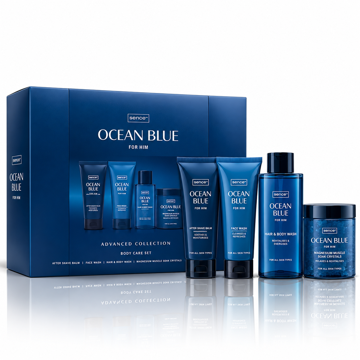 Set cadou pentru bărbați, Ocean Blue Advanced Collection, 4 produse pentru față, corp și păr, Sence®