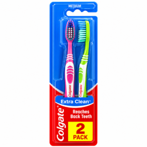 Periuță de dinți manuală, Extra Clean Medium, peri medii, set 2 bucăți, Colgate®