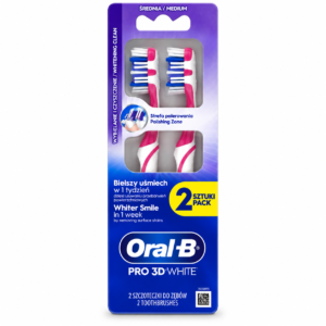 Periuță de dinți pentru albire, Pro-3D White Medium, Polishing Zone, 2 bucăți, ORAL-B®