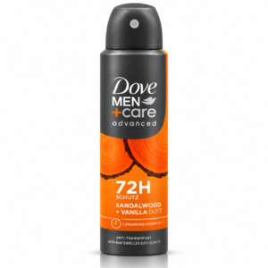 Spray antiperspirant pentru bărbați, Men+Care Advanced Sandalwood + Vanilla, 72H Protection, 150 ml, DOVE®