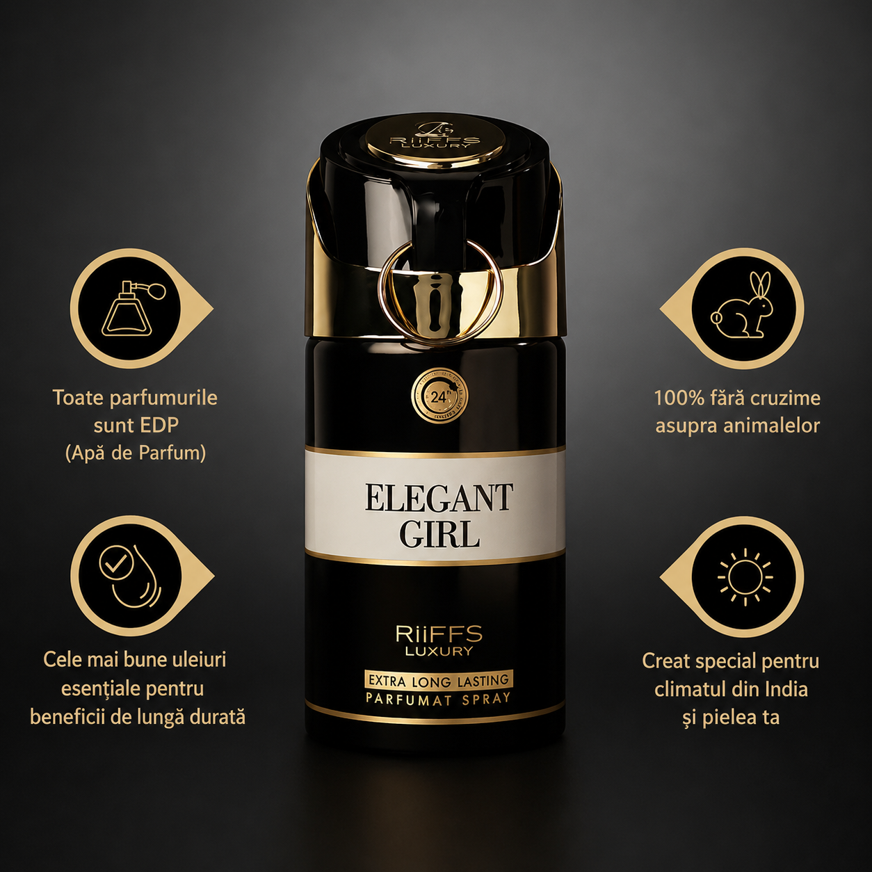 Spray parfumat pentru femei, Elegant Girl Perfumed Body Spray, 250 ml, RIIFFS Luxury® - imagine 3