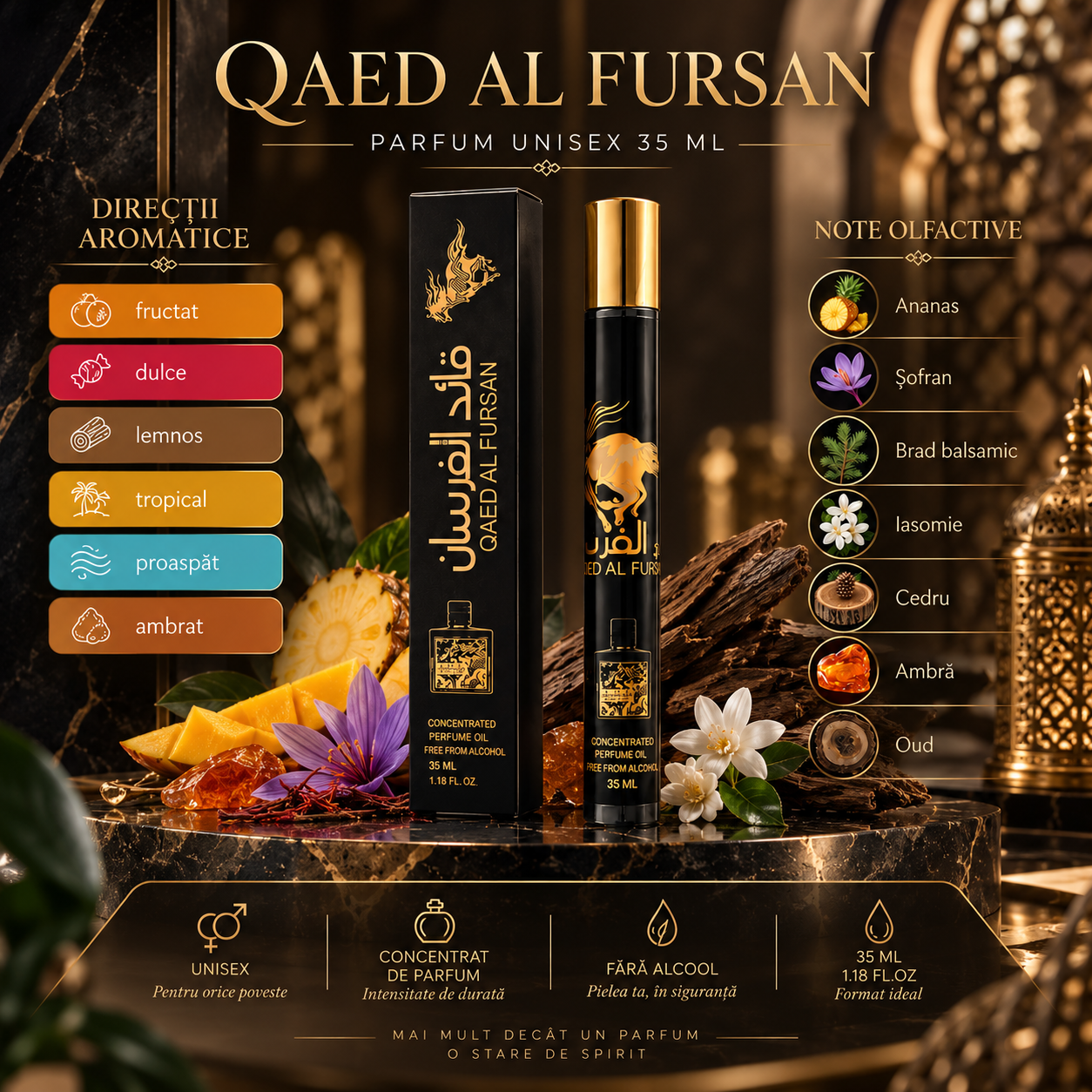 Apă de parfum unisex, Parfum arăbesc, Qaed Al Fursan, fără alcool, 35 ml, V.V. LOVE® - imagine 2