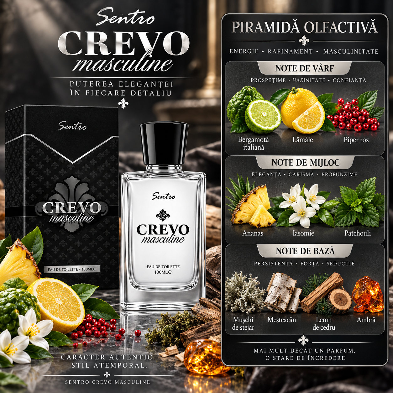 Apă de toaletă pentru bărbați, Parfum bărbătesc Crevo Masculine, EDT, 100 ml, SENTIO® - imagine 2