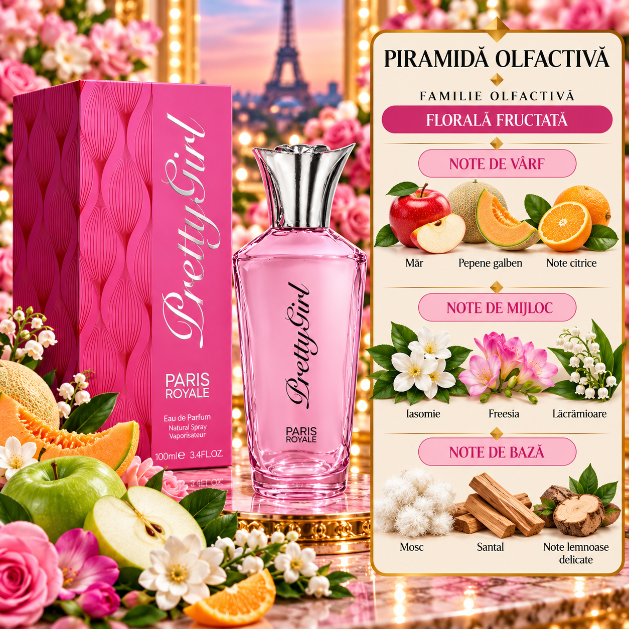 Apă de parfum pentru femei, Parfum damă Pretty Girl, EDP, 100 ml, PARIS ROYALE® - imagine 2