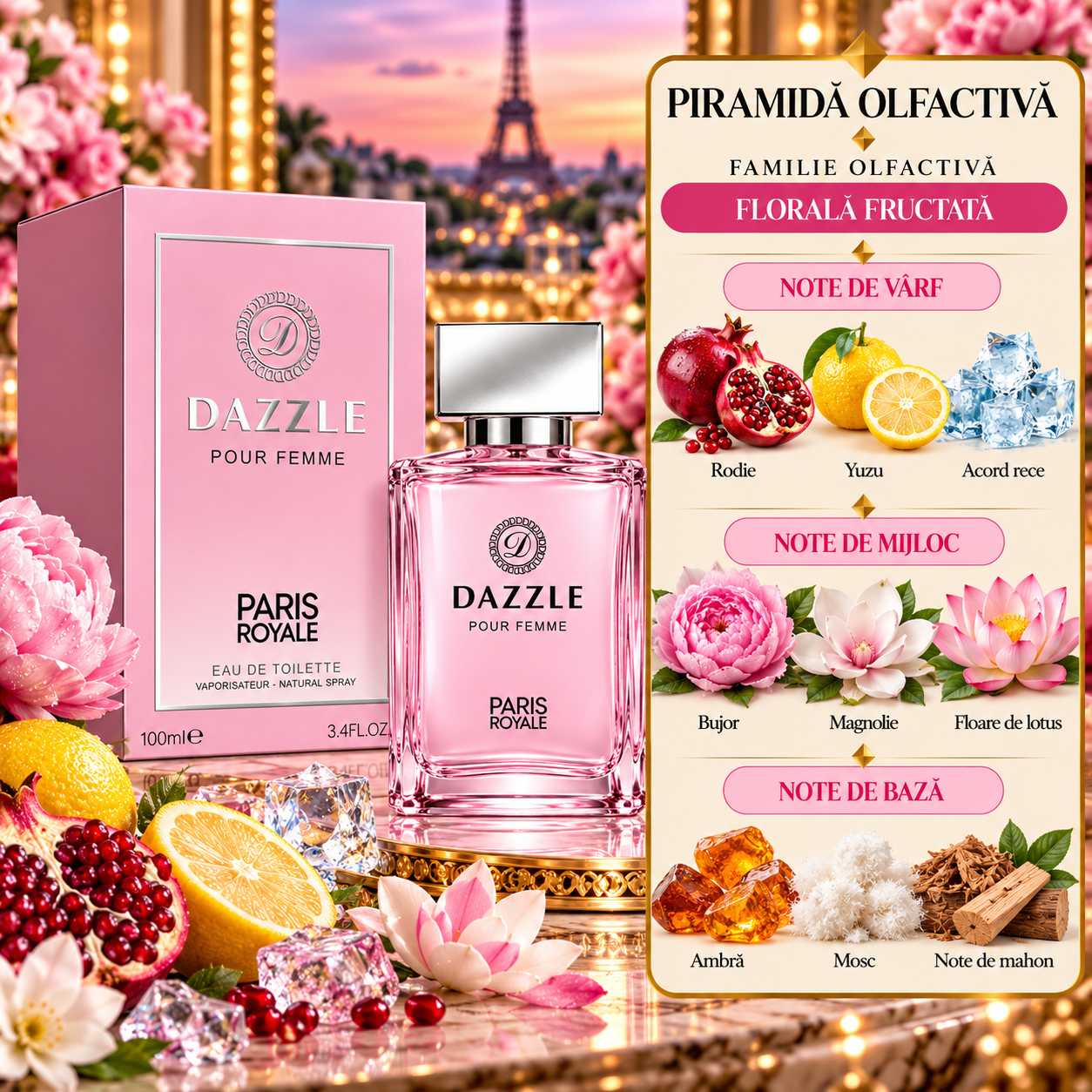 Apă de toaletă pentru femei, Parfum damă Dazzle Pour Femme, EDT, 100 ml, PARIS ROYALE® - imagine 2